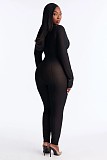 Sexy Solid Color Slim-fit Patchwork Stretchy Long-sleeved Turtleneck Jumpsuit XS-1952