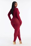 Sexy Solid Color Slim-fit Patchwork Stretchy Long-sleeved Turtleneck Jumpsuit XS-1952