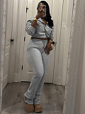 2025 Fashion Half-Zip Cropped Fleece Sweatshirt and Flared Pants Two-Piece Set CH-25069