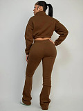 2025 Fashion Half-Zip Cropped Fleece Sweatshirt and Flared Pants Two-Piece Set CH-25069