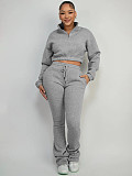 2025 Fashion Half-Zip Cropped Fleece Sweatshirt and Flared Pants Two-Piece Set CH-25069
