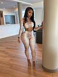 Sexy Leopard Print Cutout Patchwork Slim-fit Short Top and Long Pants Set XS-1924
