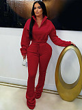 2025 Fashion Half-Zip Cropped Fleece Sweatshirt and Flared Pants Two-Piece Set CH-25069