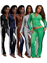 2025 Fashion Velour Zipper Drawstring Side Stripe Flared Pants Two-Piece Set CH-25067