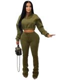 2025 Fashion Half-Zip Cropped Fleece Sweatshirt and Flared Pants Two-Piece Set CH-25069