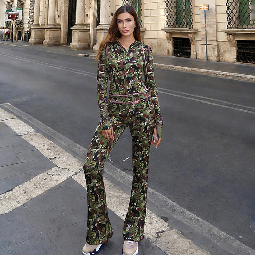 2026 Spring Collection Long-sleeved Hooded Top and High-waisted Flared Trousers Set SXE-89591