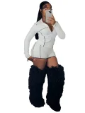 Fashionable Slim-Fit Zippered Long-Sleeved Top and Shorts Two-Piece Set with Thumb Holes CH-25013
