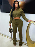2025 Fashion Half-Zip Cropped Fleece Sweatshirt and Flared Pants Two-Piece Set CH-25069