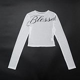 2026 Spring/Summer Round Neck Pullover Letter Print Crop Top and High-Waisted Shorts Set with Bowknot Tie Detail XYWL-25ST455