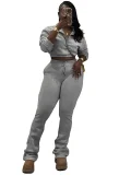 2025 Fashion Half-Zip Cropped Fleece Sweatshirt and Flared Pants Two-Piece Set CH-25069