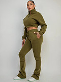 2025 Fashion Half-Zip Cropped Fleece Sweatshirt and Flared Pants Two-Piece Set CH-25069