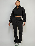 2025 Fashion Half-Zip Cropped Fleece Sweatshirt and Flared Pants Two-Piece Set CH-25069