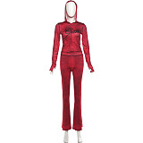 New Slim Fit Cardigan Top and High Waisted Skinny Printed Pants Set SXE-86708