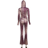 New Slim Fit Cardigan Top and High Waisted Skinny Printed Pants Set SXE-86708