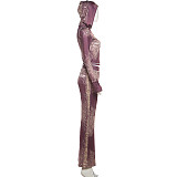 New Slim Fit Cardigan Top and High Waisted Skinny Printed Pants Set SXE-86708