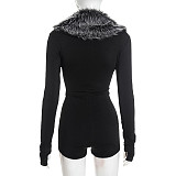 Solid Sexy Long Sleeve Tight Shorts Deep V Jumpsuit RS-D25RP503