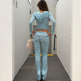 New Slim Fit Cardigan Top and High Waisted Skinny Printed Pants Set SXE-86708