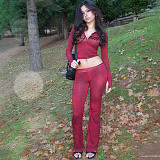 New Slim Fit Cardigan Top and High Waisted Skinny Printed Pants Set SXE-86708