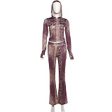 New Slim Fit Cardigan Top and High Waisted Skinny Printed Pants Set SXE-86708