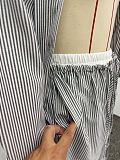Casual Long-Sleeved Striped Shirt and High-Waisted Contrast Color Wide-Leg Pants Two-Piece Set QZ-6455