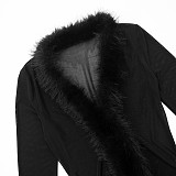 Sexy Mesh See-Through Long-Sleeved Crop Top Cardigan with Fur Collar RS-25TP297