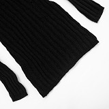 Solid Color Slim-Fit Mock Neck Cutout Long-Sleeve Fingerless Knitted Dress RS-25DS494