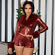 Sexy Python Print Gold Stamped Long-Sleeved Top and Tight Shorts Two-Piece Set RS-25ST506