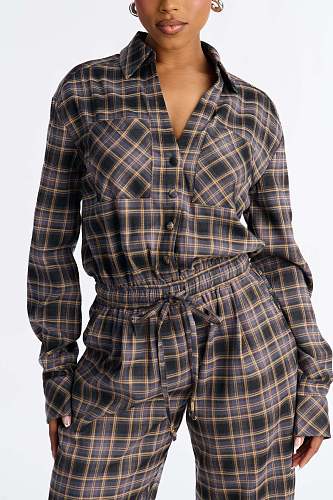 Fashionable Elegant and Stylish Plaid Wide-Leg Jumpsuit OSM-4495