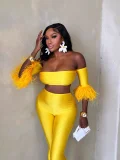 2026 Sexy Strapless Backless Long-Sleeved Plush Solid Color Tight-Fitting Set XINH-2012