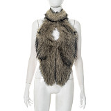 Sexy Furry Halter Neck Tie-Up Backless Sleeveless Slit Crop Top RS-25TP269