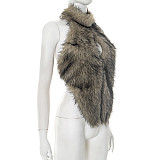 Sexy Furry Halter Neck Tie-Up Backless Sleeveless Slit Crop Top RS-25TP269