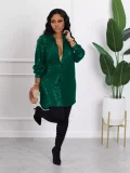 2025 Fashion Solid Color Sequin Shirt Dress OMY-11066