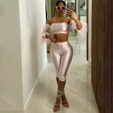 2026 Sexy Strapless Backless Long-Sleeved Plush Solid Color Tight-Fitting Set XINH-2012