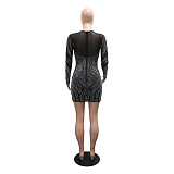 Fashionable Round-Neck Rhinestone-Embellished Slim-Fit Long-Sleeve Short Dress CYA-9021991