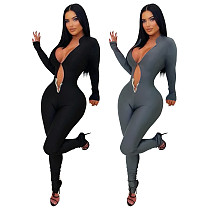 2025 New Arrival Sexy Deep V-Neck Long-Sleeve Solid Color Bodycon Jumpsuit YF-10978 2025 New Arrival Sexy Deep V-Neck Long-Sleeve Solid Color Bodycon Jumpsuit YF-10978