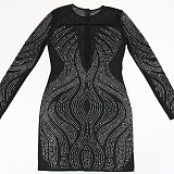 Fashionable Round-Neck Rhinestone-Embellished Slim-Fit Long-Sleeve Short Dress CYA-9021991