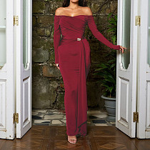 Sexy Off-the-Shoulder Slim-Fit Dress with Flowing Straps and Bodycon Skirt SUM-25339