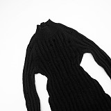 Solid Color Slim-Fit Mock Neck Cutout Long-Sleeve Fingerless Knitted Dress RS-25DS494