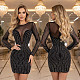 Fashionable Round-Neck Rhinestone-Embellished Slim-Fit Long-Sleeve Short Dress CYA-9021991