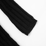 Solid Color Slim-Fit Mock Neck Cutout Long-Sleeve Fingerless Knitted Dress RS-25DS494