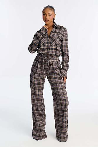 Fashionable Elegant and Stylish Plaid Wide-Leg Jumpsuit OSM-4495