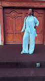 Casual Solid-color Lapel Shirt and Trousers Two-piece Set With Open Back Design QZ-7707