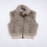 Fashionable Sleeveless Plush Zip-Up Cardigan with Metal Buckle and Cropped Top RS-25TP258