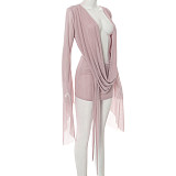 Sexy Mesh Halter Neck Flared Long-Sleeved Backless A-line Dress RS-25DS222