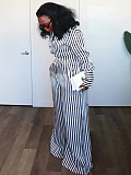2025 Fashionable Striped Slimming Top and High-Waisted Wide-Leg Pants Set QZ-7531
