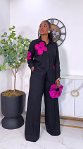 Casual Long-sleeved Lapel Shirt and Trousers Two-piece Set With Floral Pattern QZ-7658