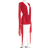 Sexy Mesh Halter Neck Flared Long-Sleeved Backless A-line Dress RS-25DS222