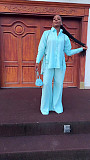 Casual Solid-color Lapel Shirt and Trousers Two-piece Set With Open Back Design QZ-7707