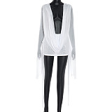 Sexy Mesh Halter Neck Flared Long-Sleeved Backless A-line Dress RS-25DS222