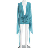Sexy Mesh Halter Neck Flared Long-Sleeved Backless A-line Dress RS-25DS222